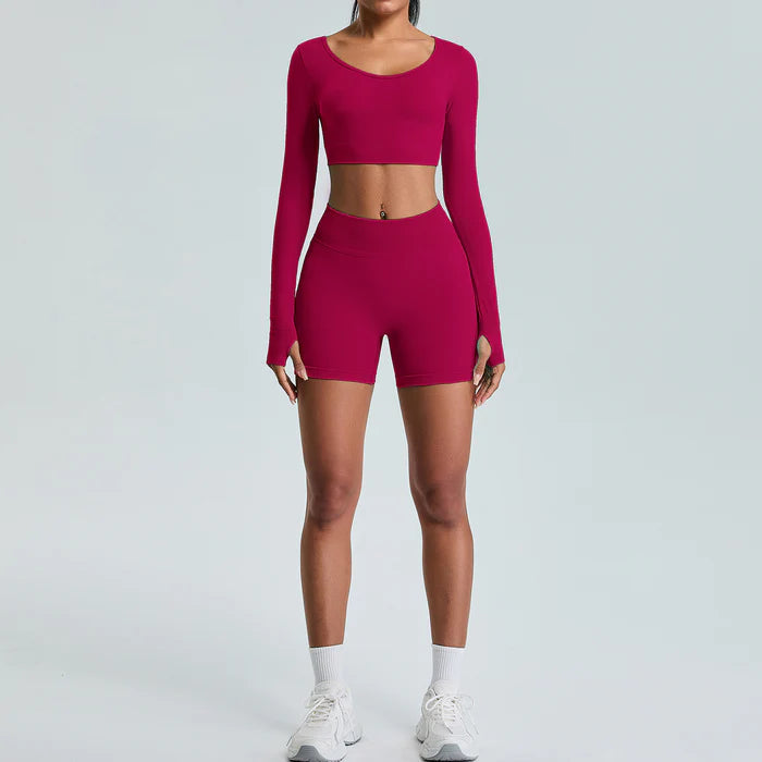 Long Sleeve Seamless Shorts Set
