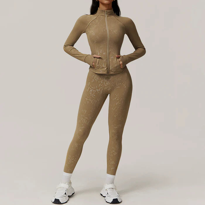 Women’s Silver-Stamped Long Jacket & Leggings Set