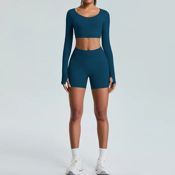 Long Sleeve Seamless Shorts Set