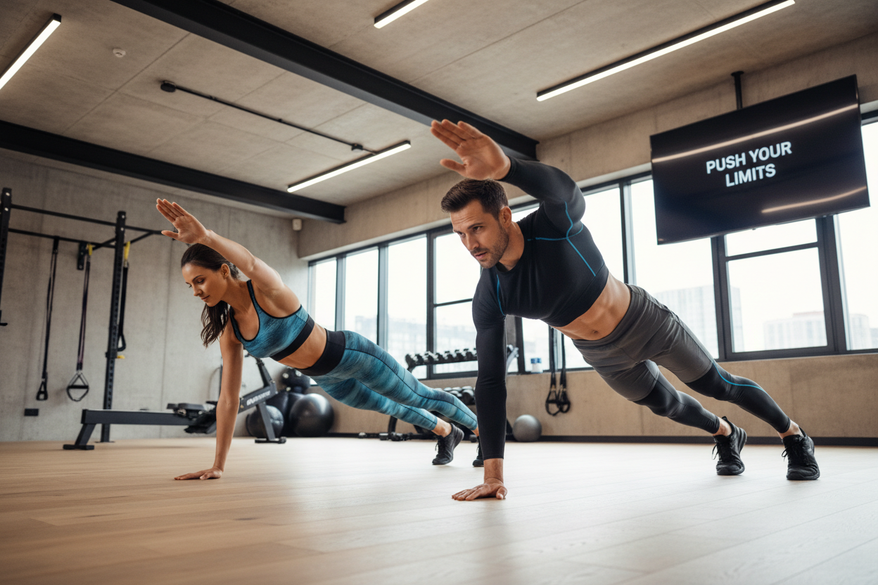Athletic couple in premium gym attire